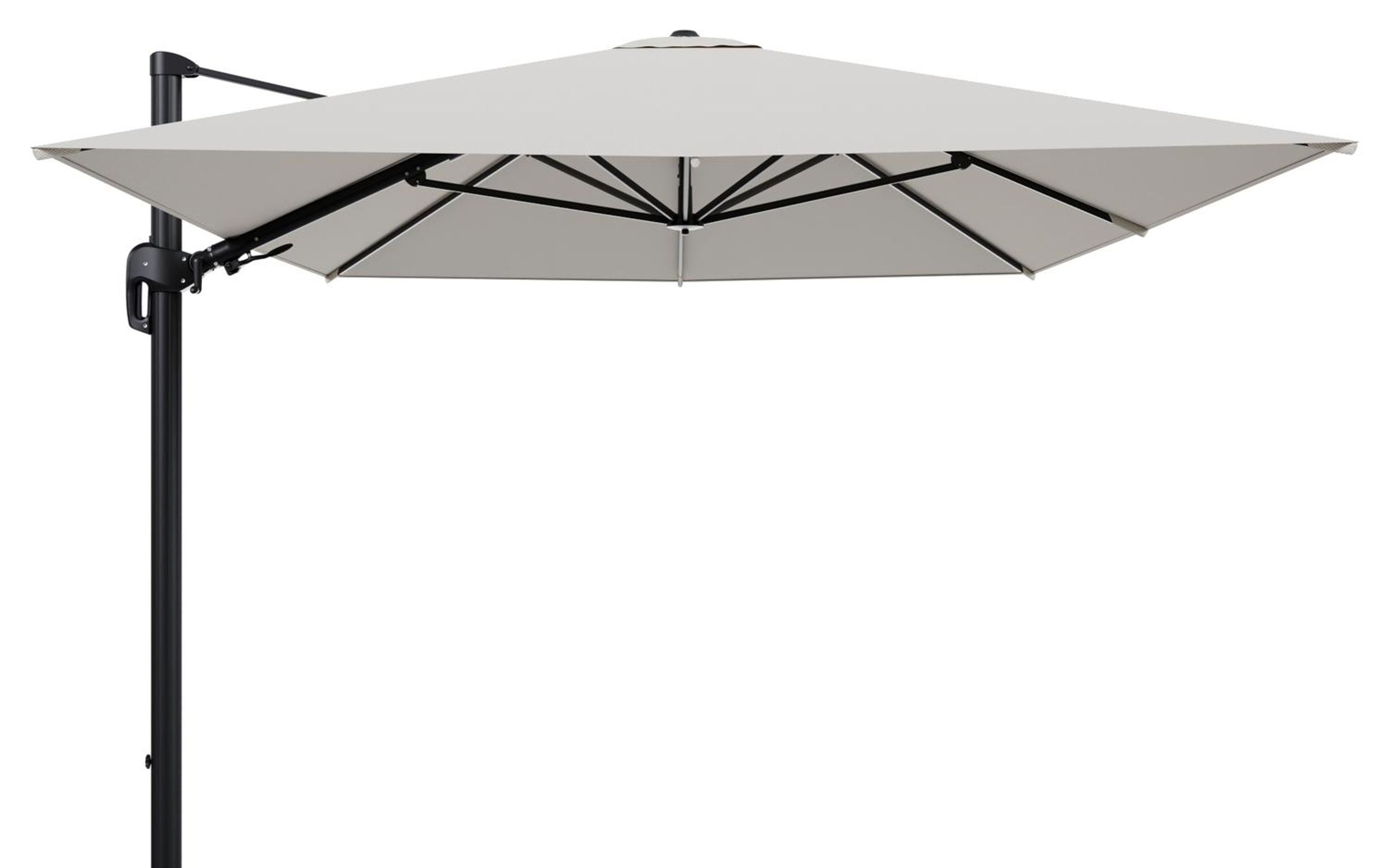 Rufina zweefparasol tiltfunctie in zwart aluminium en parasoldoek in All Weather Sunbrella® Luxe Lopi Marble  - L1 400 x L2 300 cm (zonder voet)
