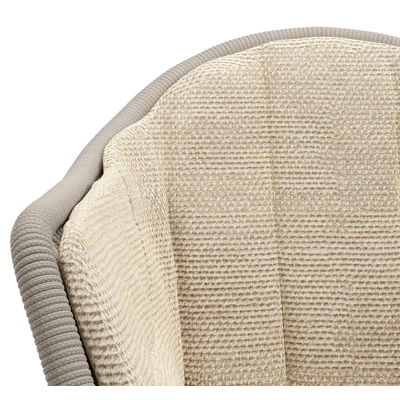 Pagino tuinstoel in zwart aluminium en beige verticaal geweven ronde rope met zitkussen in All Weather Cosytica Althea Camel