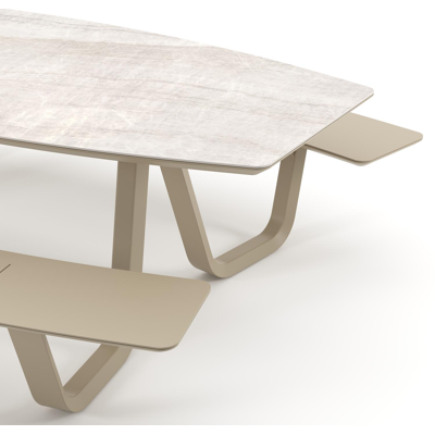 Forno picknicktafel bootvorm in beige aluminium en volkeramiek Taj Mahal - L 240 x B 181 x H 72 cm
