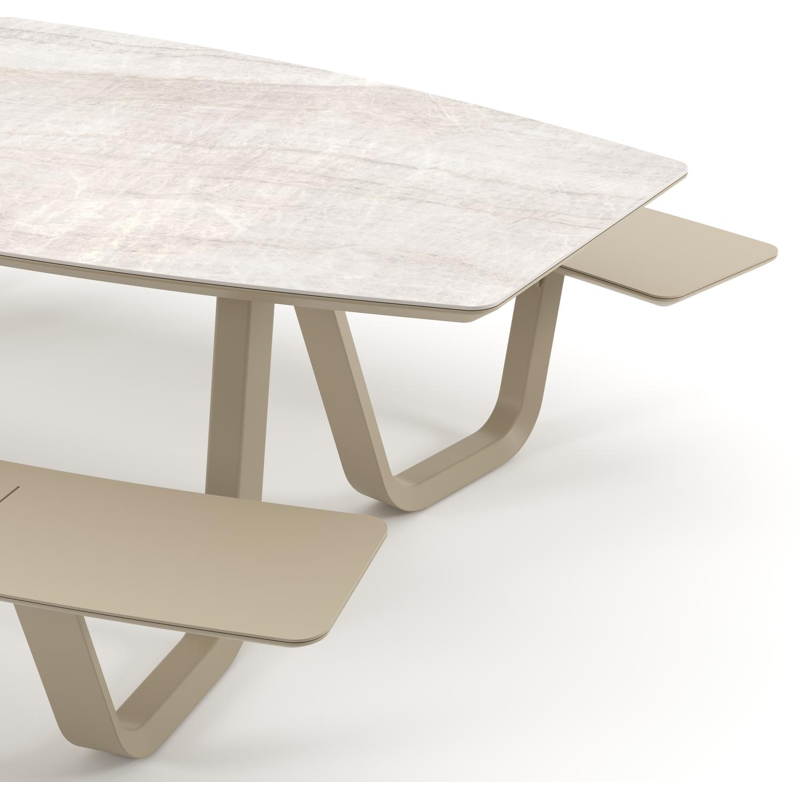 Forno picknicktafel bootvorm in beige aluminium en volkeramiek Taj Mahal - L 240 x B 181 x H 72 cm