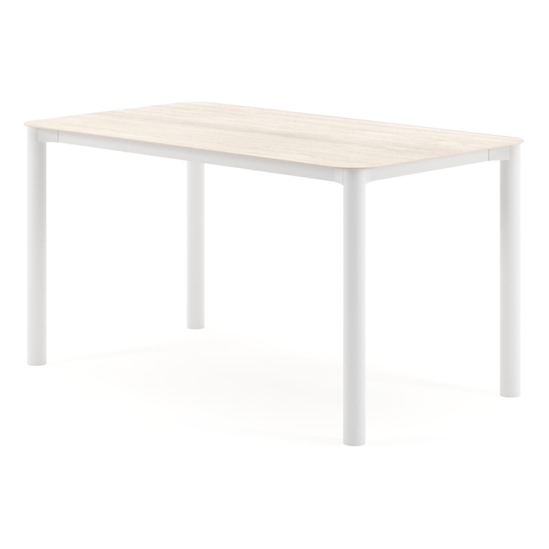 Orso tuintafel rechthoekig afgerond in wit aluminium en volkeramiek Travertino Bianco - L 140 x B 80 x H 75 cm