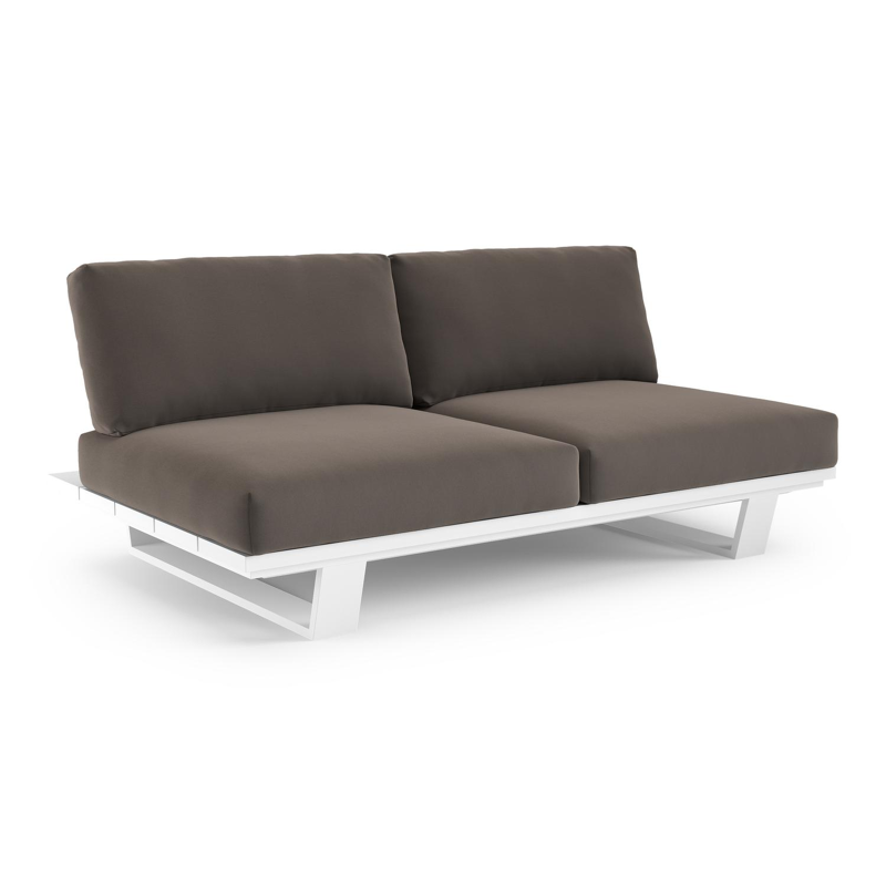 Pagino loungebank in wit aluminium met natte nature grey all weather sunbrella® luxe kussen