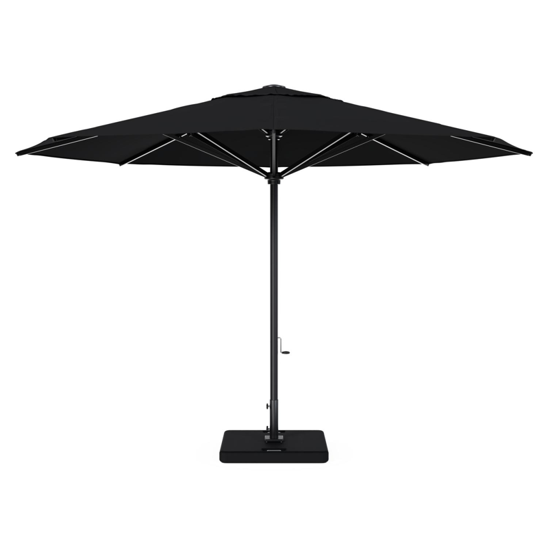 Parasol droit Solino en aluminium noir et toile de parasol en All Weather Sunbrella® Premium Noir - Diam. 400 cm avec pied de parasol Lapido 160 kg