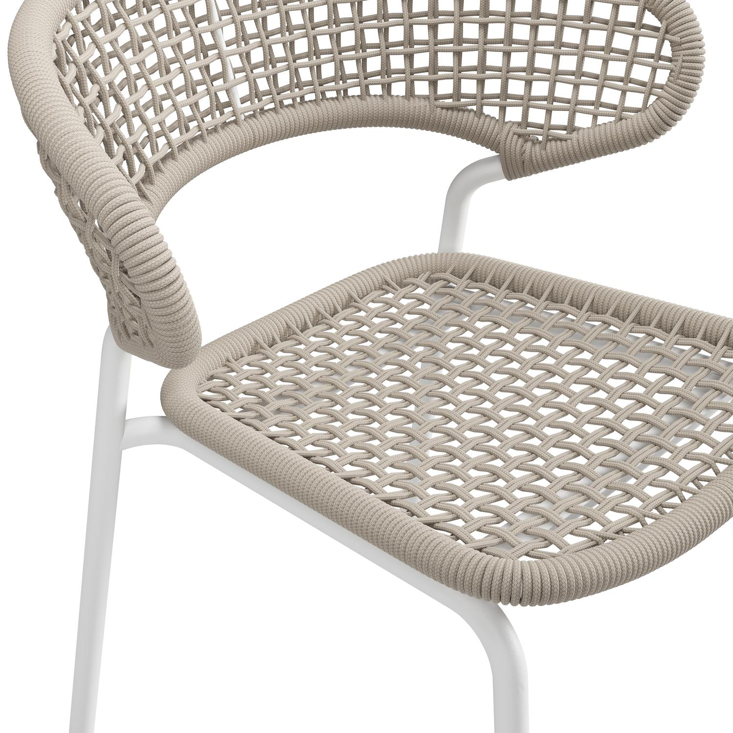 Chaise de jardin XL Donato en aluminium blanc et corde ronde tissée carrée beige