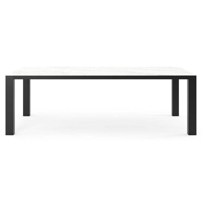 Table de jardin Nano XL rectangulaire en aluminium noir et céramique pleine Calacatta - Lg. 240 x Lrg. 148 x Haut. 75 cm