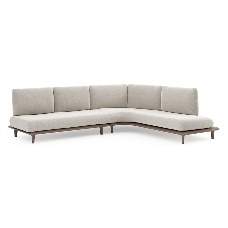 Salon de jardin d'angle Bomero en aluminium taupe et coussins en all weather solica firenze natural