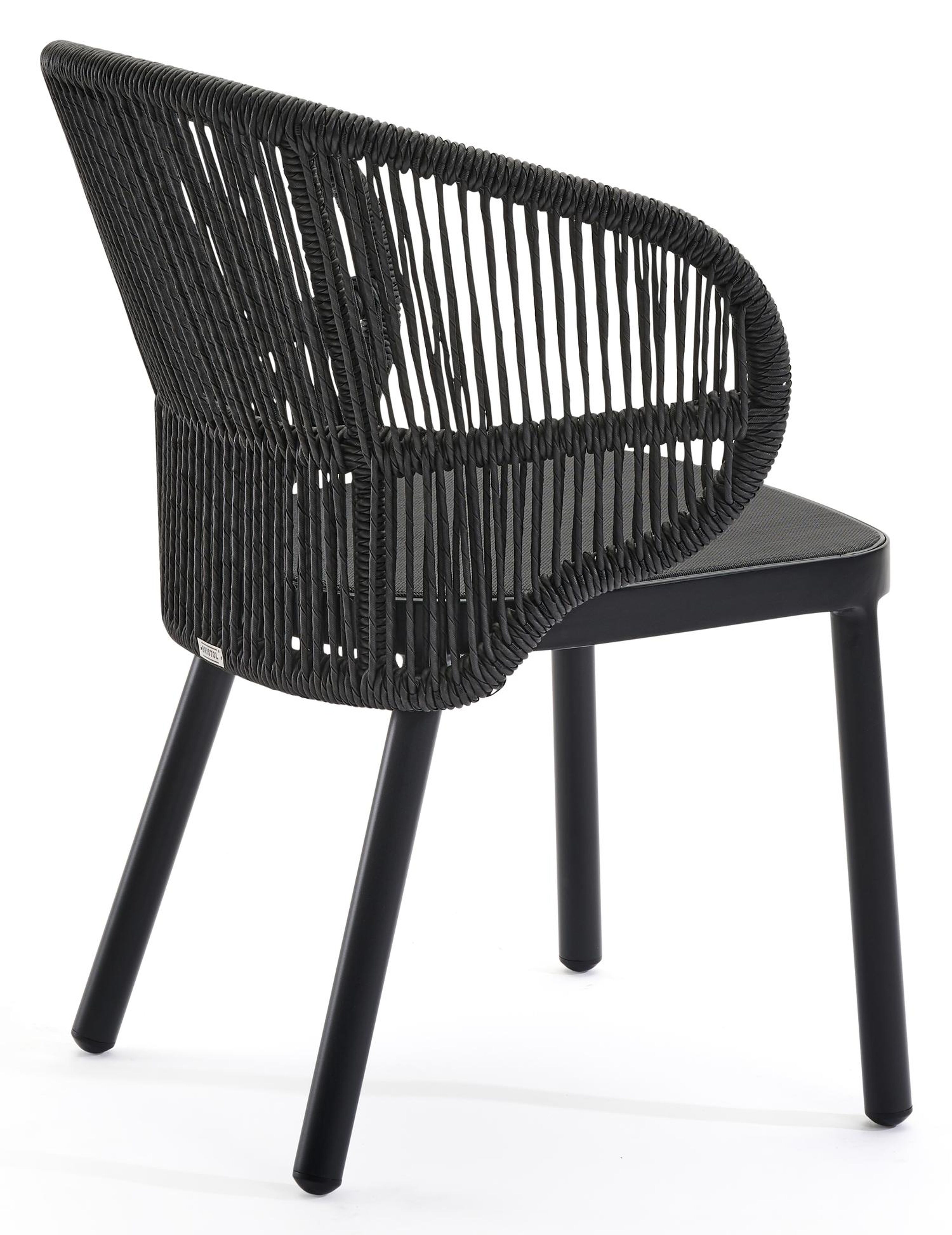 Lugano tuinstoel in zwart aluminium en zwart gedraaide ronde wicker