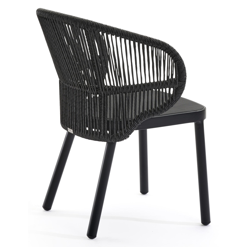 Lugano tuinstoel in zwart aluminium en zwart gedraaide ronde wicker