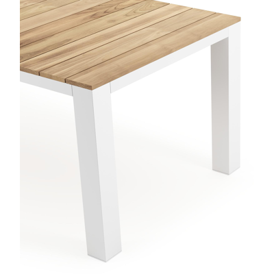 Nano tuintafel in wit aluminium en teak - L 200 x B 100 x H 75 cm