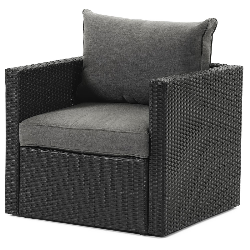 Gio loungezetel 1-zit in zwart aluminium en zwart wicker met grijs polyester kussen