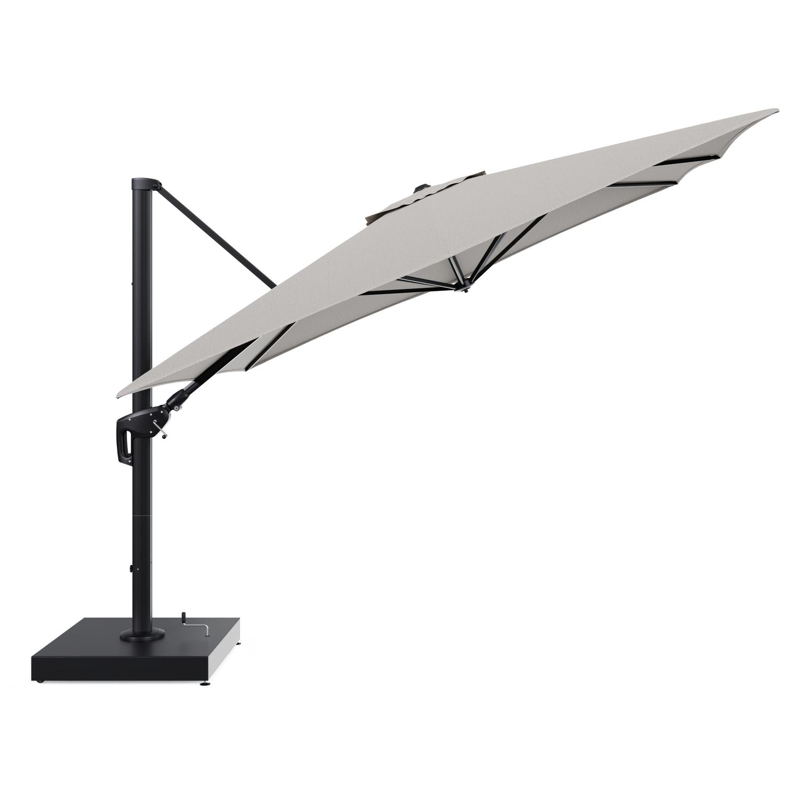 Minore zweefparasol met tiltfunctie in zwart aluminium en Firenze Sand All Weather Solica parasoldoek - L1 350 x L2: 350 cm met parasolvoet Minore 260 kg met wielen