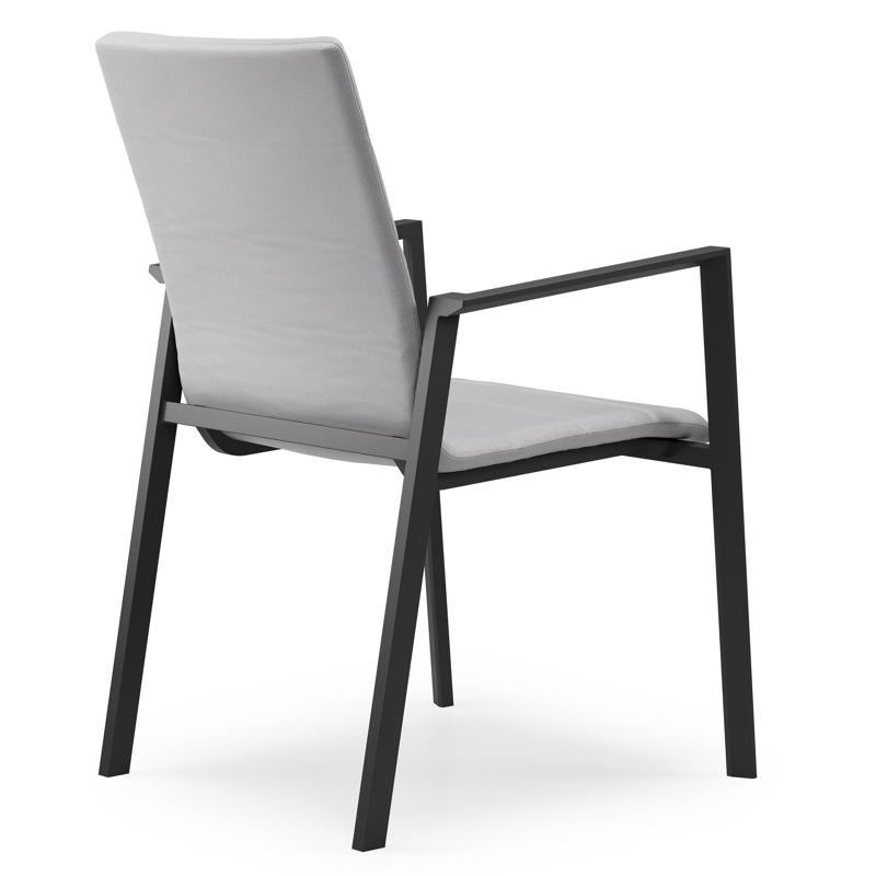 Cirello stapelbare tuinstoel in zwart aluminium en grijs luxe comfort textilene