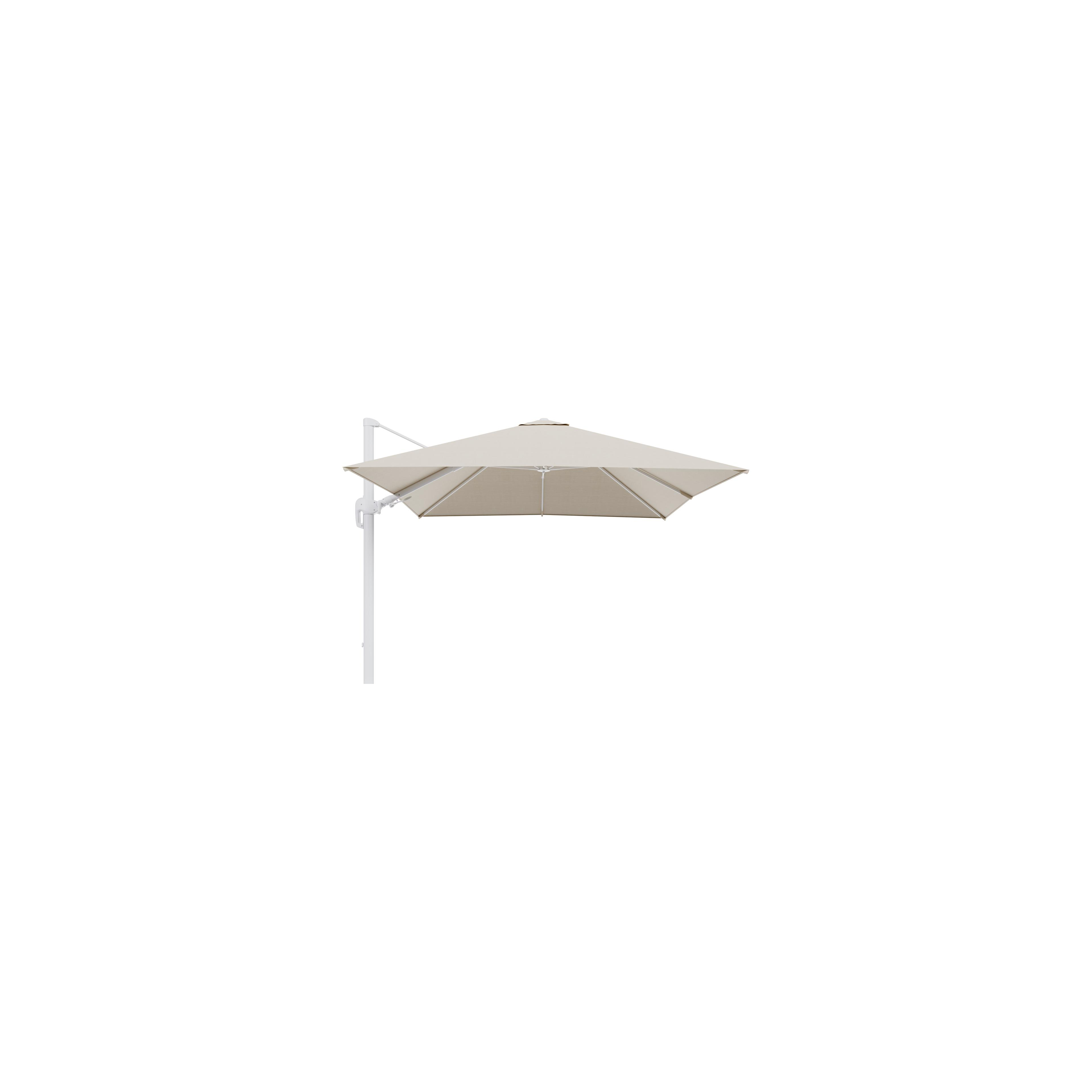 Rufina zweefparasol met tiltfunctie in wit aluminium met beige all weather sunbrella® premium parasoldoek - L1 300 x L2 300 cm (zonder voet)