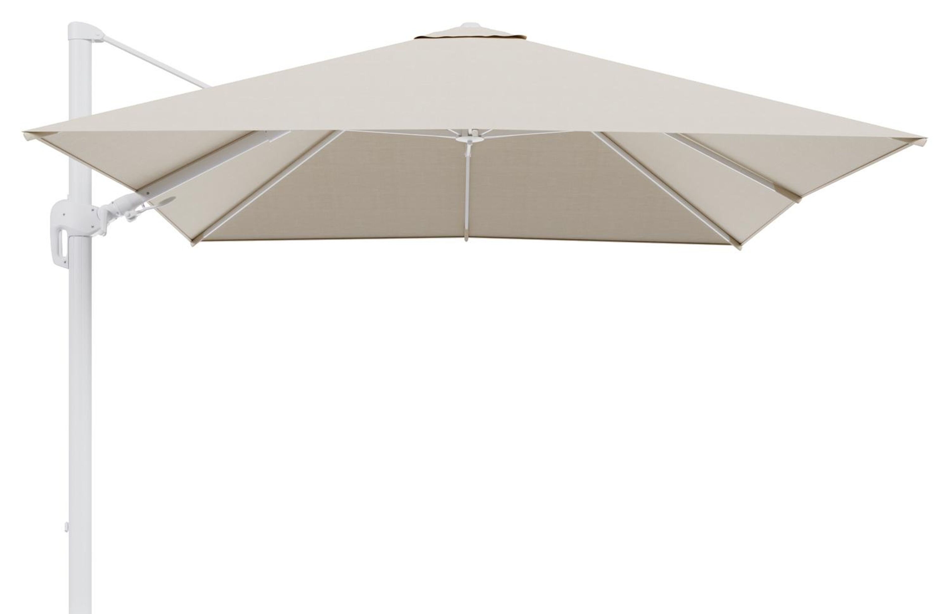 Rufina zweefparasol met tiltfunctie in wit aluminium met beige all weather sunbrella® premium parasoldoek - L1 300 x L2 300 cm (zonder voet)