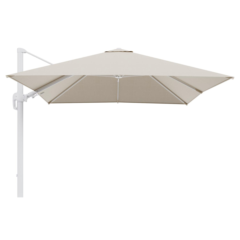 Rufina zweefparasol met tiltfunctie in wit aluminium met beige all weather sunbrella® premium parasoldoek - L1 300 x L2 300 cm (zonder voet)