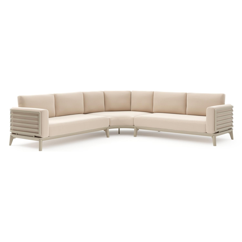 Mosa loungehoek in beige aluminium met natte linen chalk all weather sunbrella premium kussen