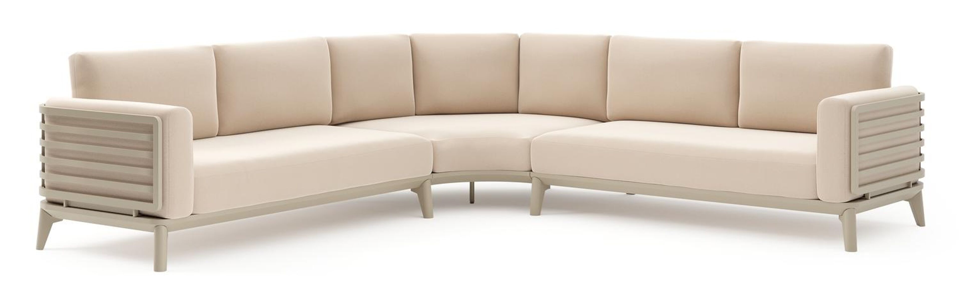 Mosa loungehoek in beige aluminium met natte linen chalk all weather sunbrella premium kussen