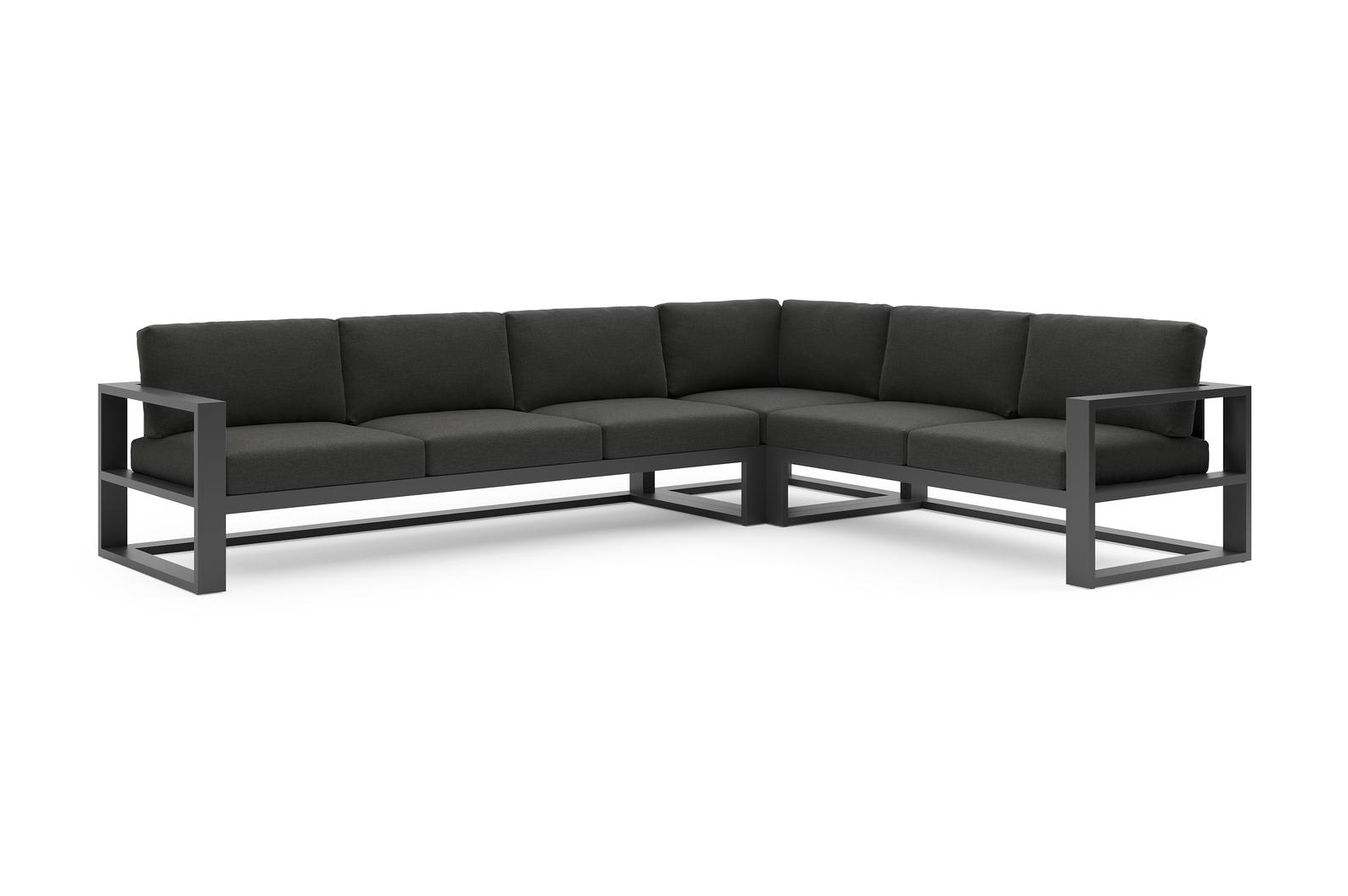 Salon de jardin d'angle Verato en aluminium noir et coussins en all weather sunbrella® luxe chartres sooty