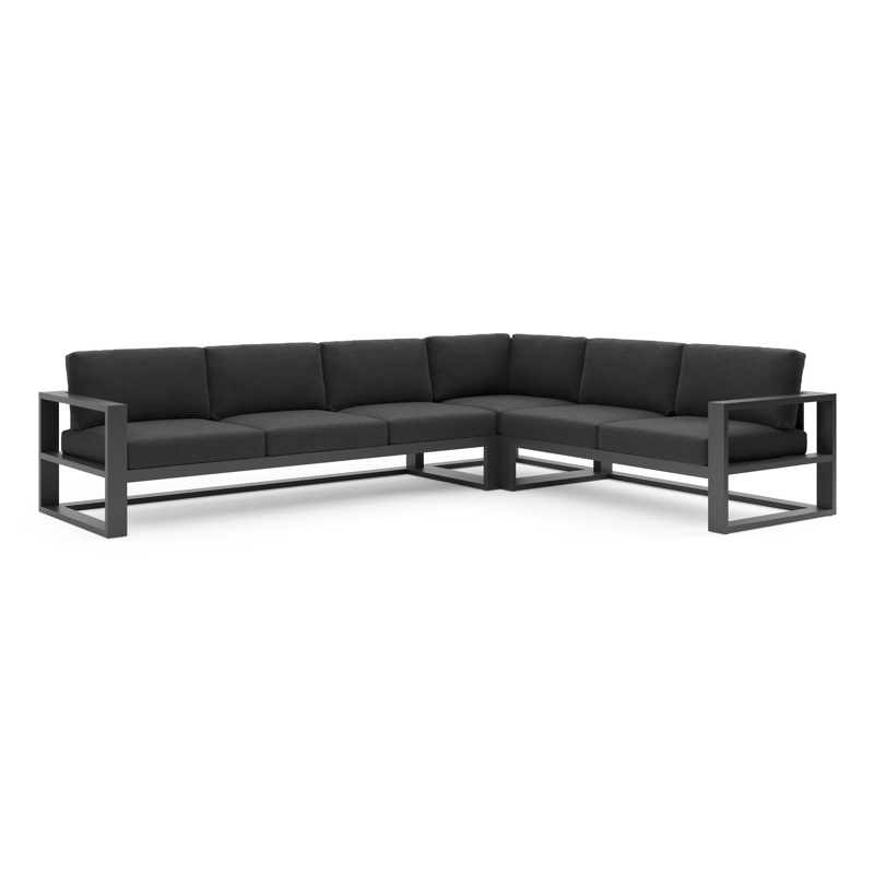 Salon de jardin d'angle Verato en aluminium noir et coussins en all weather sunbrella® luxe chartres sooty