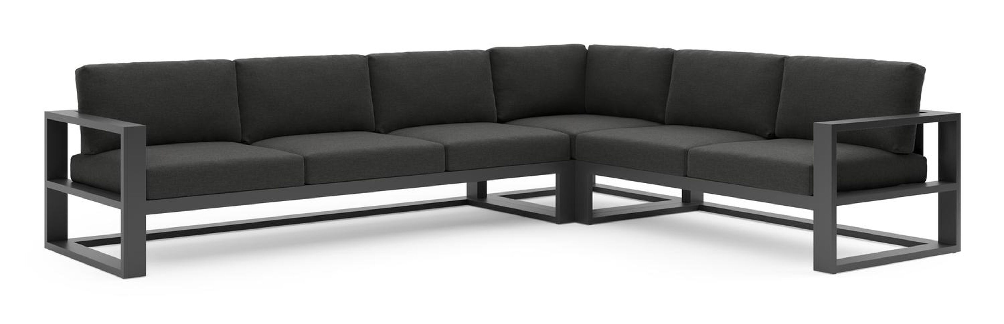 Verato loungehoek in zwart aluminium met chartres sooty all weather sunbrella® luxe kussen