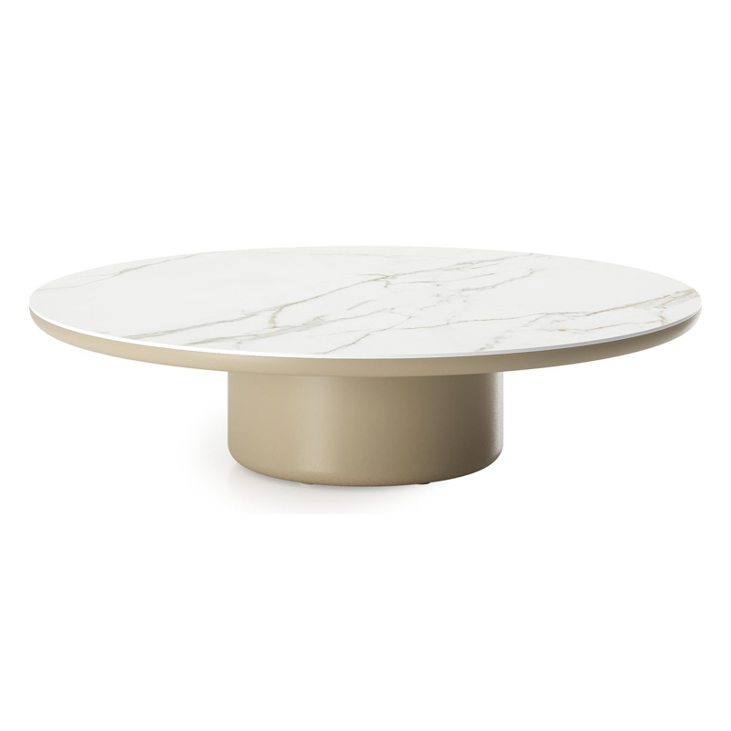 Amico loungetafel rond in beige aluminium en volkeramiek Calacatta - Dia. 110 x H 28 cm