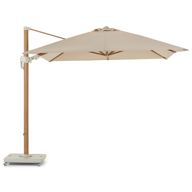 Rufina zweefparasol met tiltfunctie in zwart aluminium met zwart sunbrella® premium parasoldoek - L1 300 x L2 300 cm (met voet)