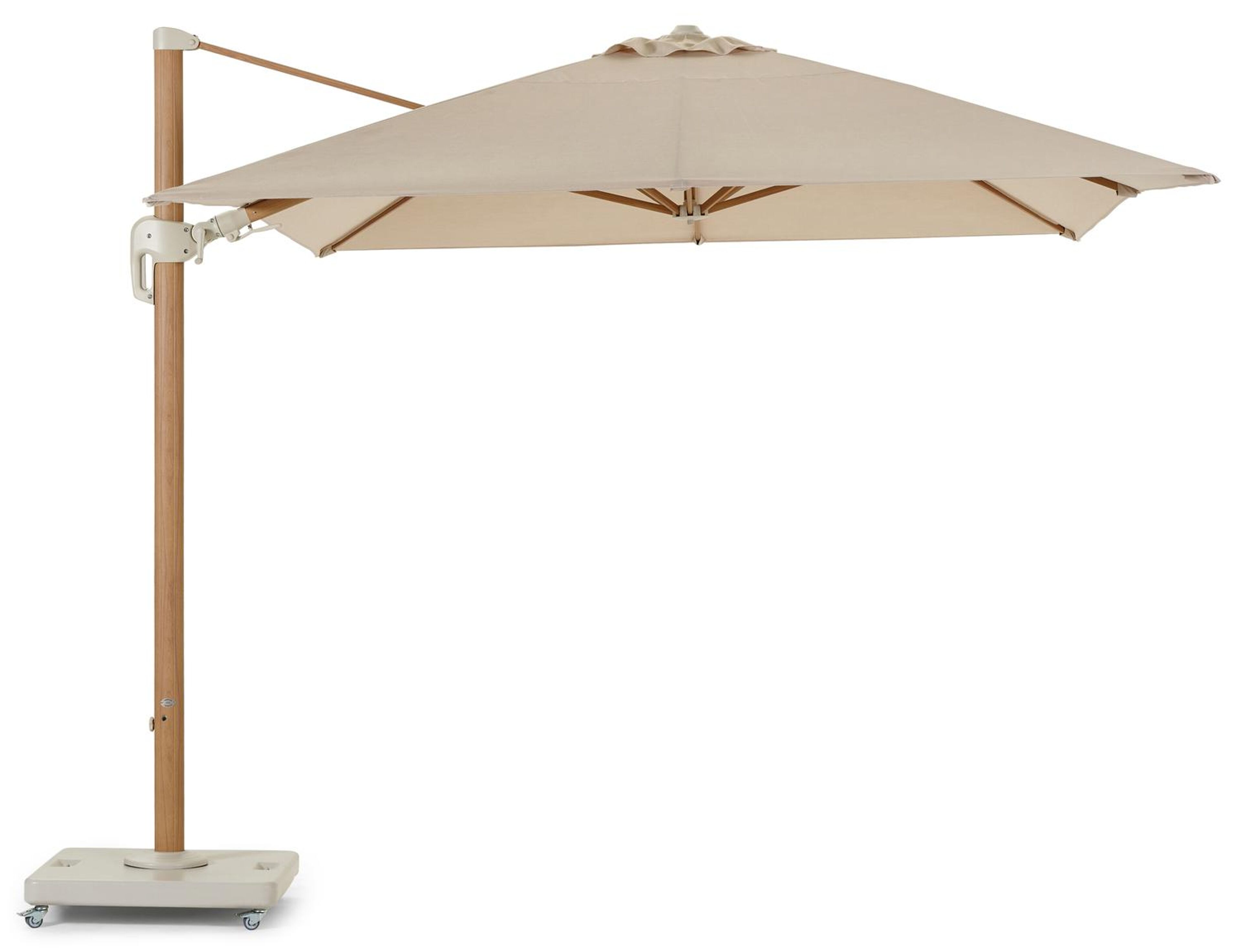 Rufina zweefparasol met tiltfunctie in zwart aluminium met zwart sunbrella® premium parasoldoek - L1 300 x L2 300 cm (met voet)