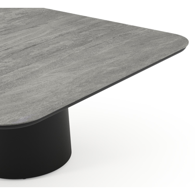 Amico low dining tuintafel afgerond vierkant in zwart aluminium en volkeramiek Aspen Grey - L 148 x B 148 x H 61 cm