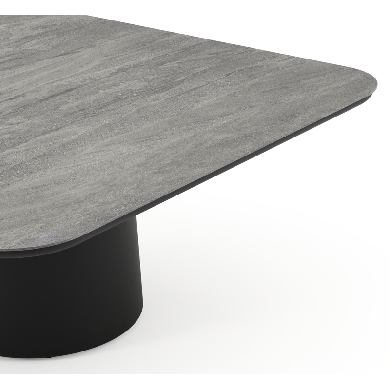 Amico low dining tuintafel afgerond vierkant in zwart aluminium en volkeramiek Aspen Grey - L 148 x B 148 x H 61 cm
