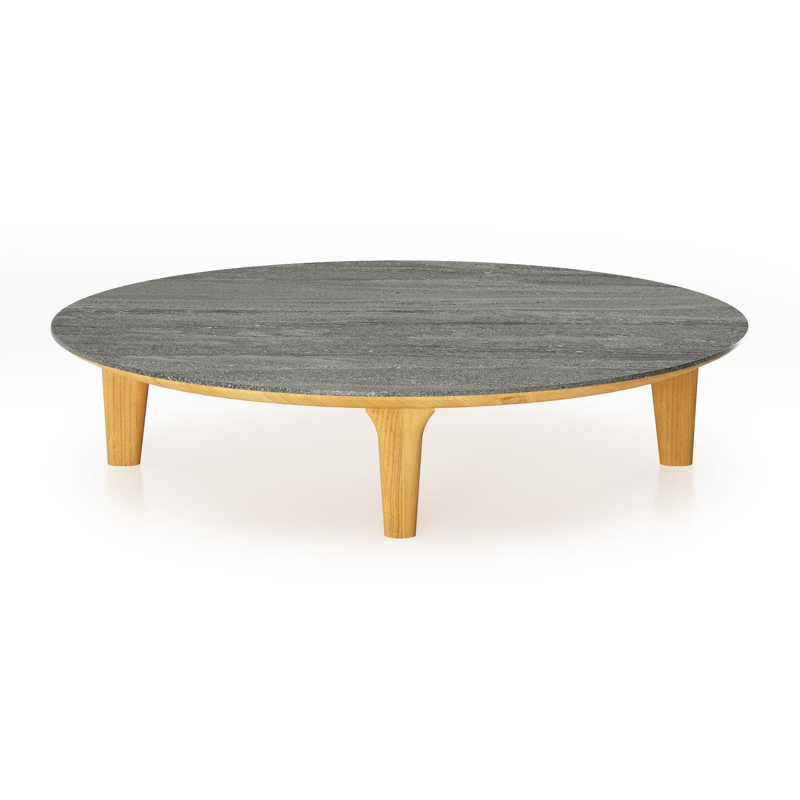Table de basse Bomero en teck et céramique plein Aspen Grey - Diam. 85 x Haut. 20 cm