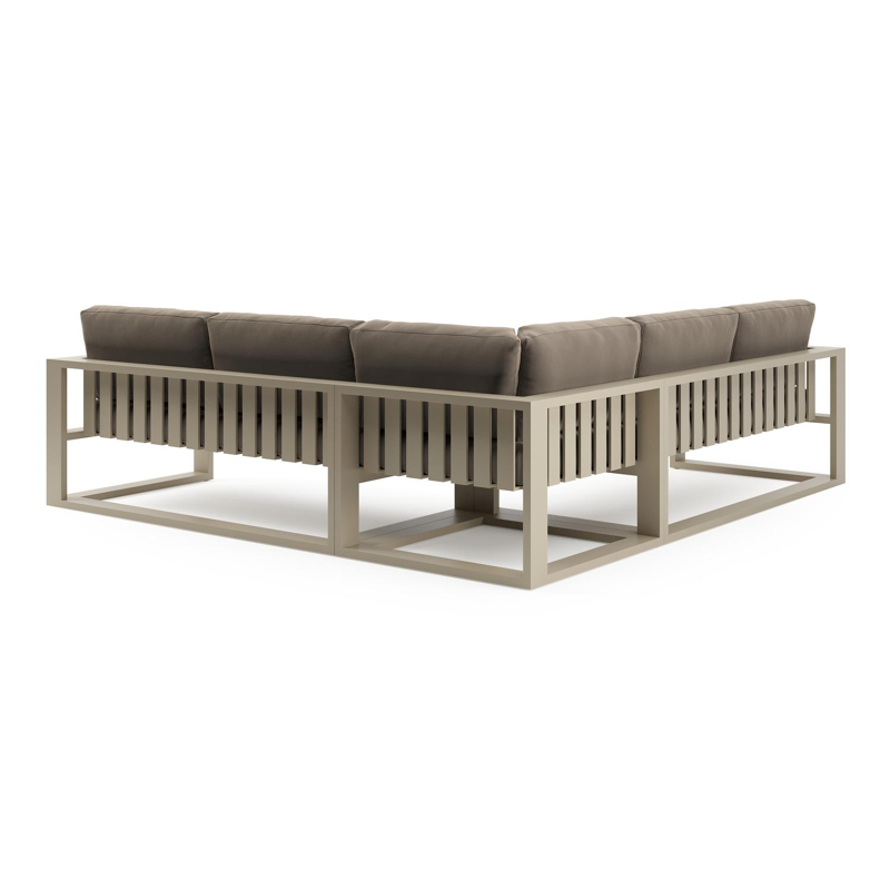 Verato loungehoek in beige aluminium met natte heather grey all weather sunbrella® luxe kussen