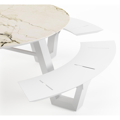 Rondino picknicktafel in wit aluminium en volkeramiek colorado dunes tafelblad - Dia. 148 x H 71.5 cm