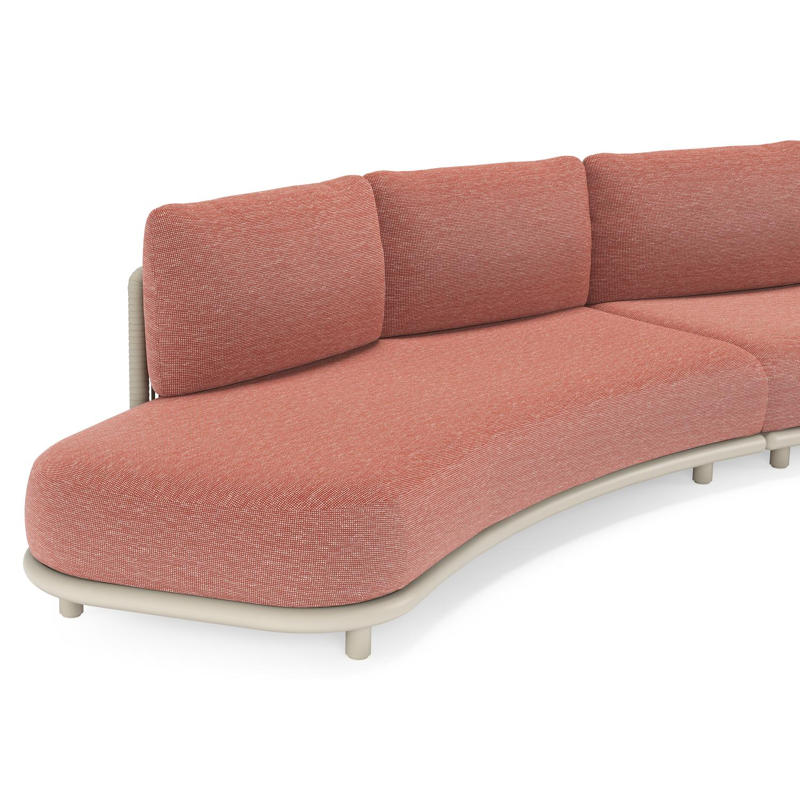 Salon de jardin d'angle Lomano en aluminium beige et corde luxe plate tissée verticalement beige et coussins en all weather sunbrella® luxe Slow Alezan