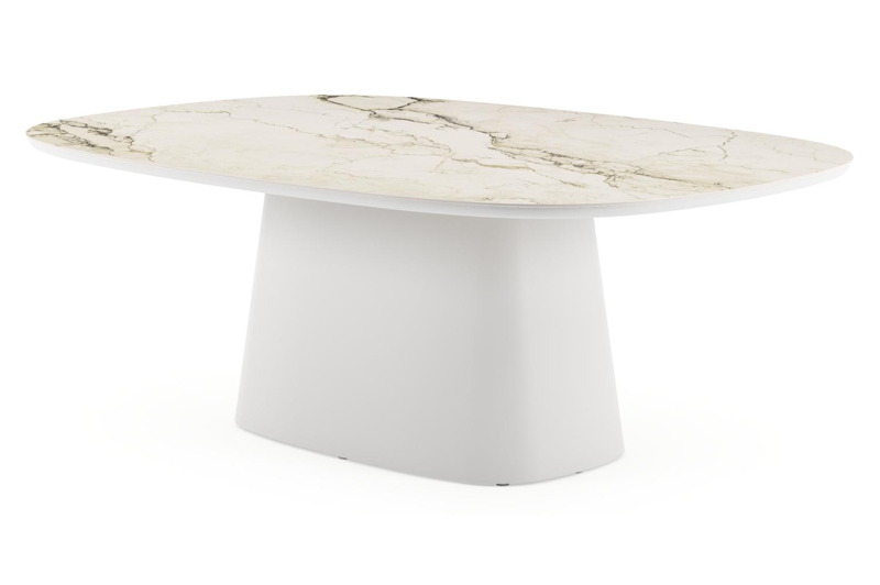 Amico tuintafel bombo xl in wit aluminium en volkeramiek Colorado Dunes - L 210 x B 148 x H 73.5 cm