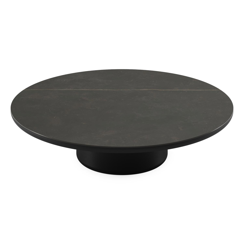 Table de basse Amico ronde en aluminium noir et céramique pleine Calatorao - Diam. 110 x Haut. 28 cm