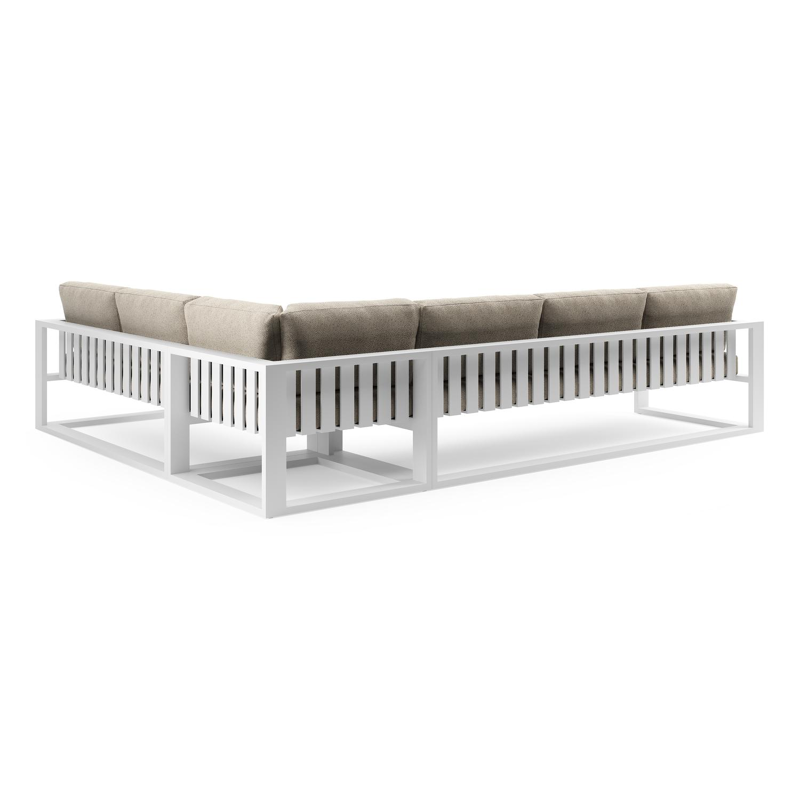 Verato loungehoek in wit aluminium met bora desert all weather cosytica kussen