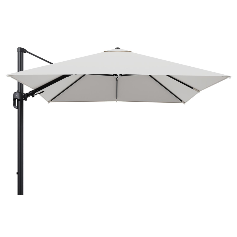 Rufina zweefparasol tiltfunctie in zwart aluminium en parasoldoek in All Weather Sunbrella® Luxe Savane White - L1 300 x L2 300 cm (zonder voet)