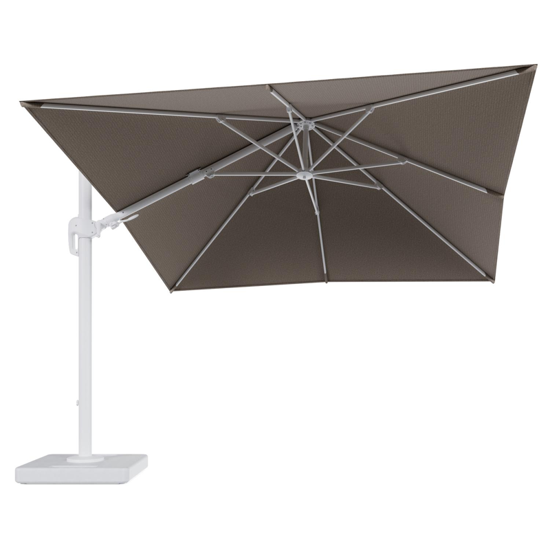 Rufina zweefparasol tiltfunctie in wit aluminium en parasoldoek in All Weather Solica Firenze Earth - L1 300 x L2 300 cm met parasolvoet Lapido 160 kg