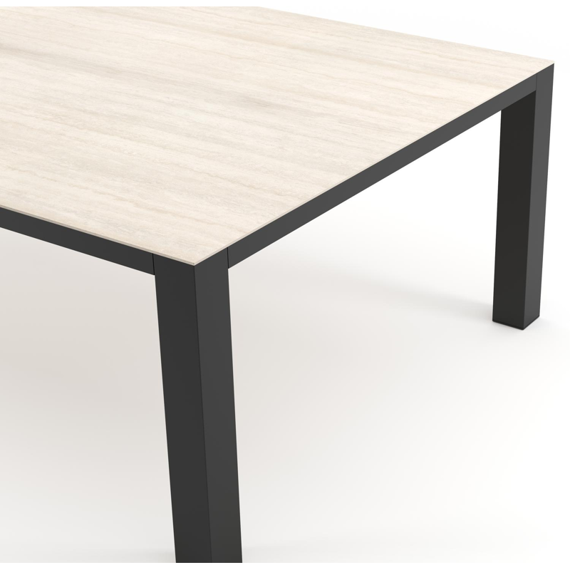 Table de jardin Nano rectangulaire en aluminium noir et céramique pleine Travertino Bianco - Lg. 240 x Lrg. 148 x Haut. 73 cm