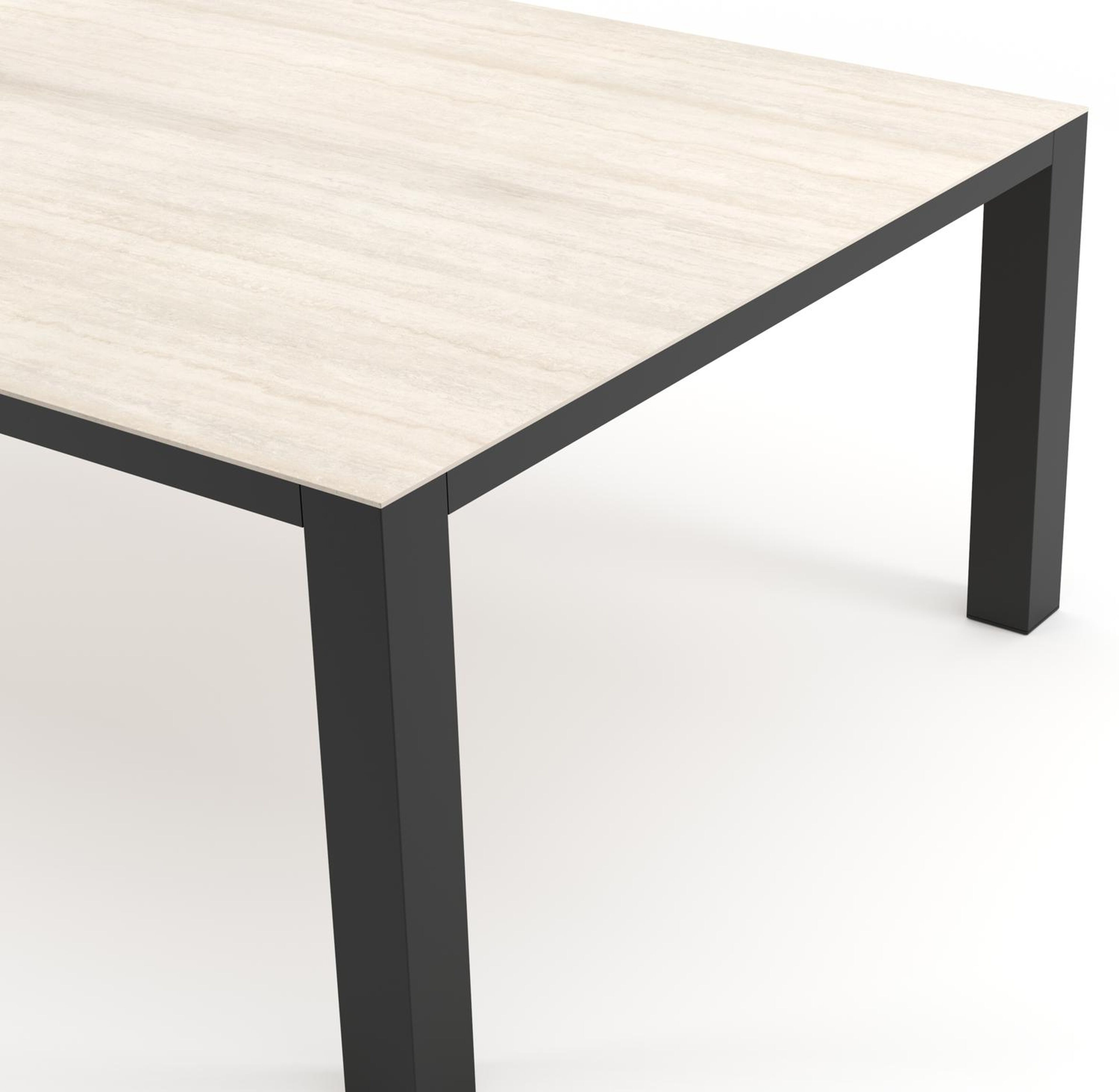 Table de jardin Nano rectangulaire en aluminium noir et céramique pleine Travertino Bianco - Lg. 240 x Lrg. 148 x Haut. 73 cm