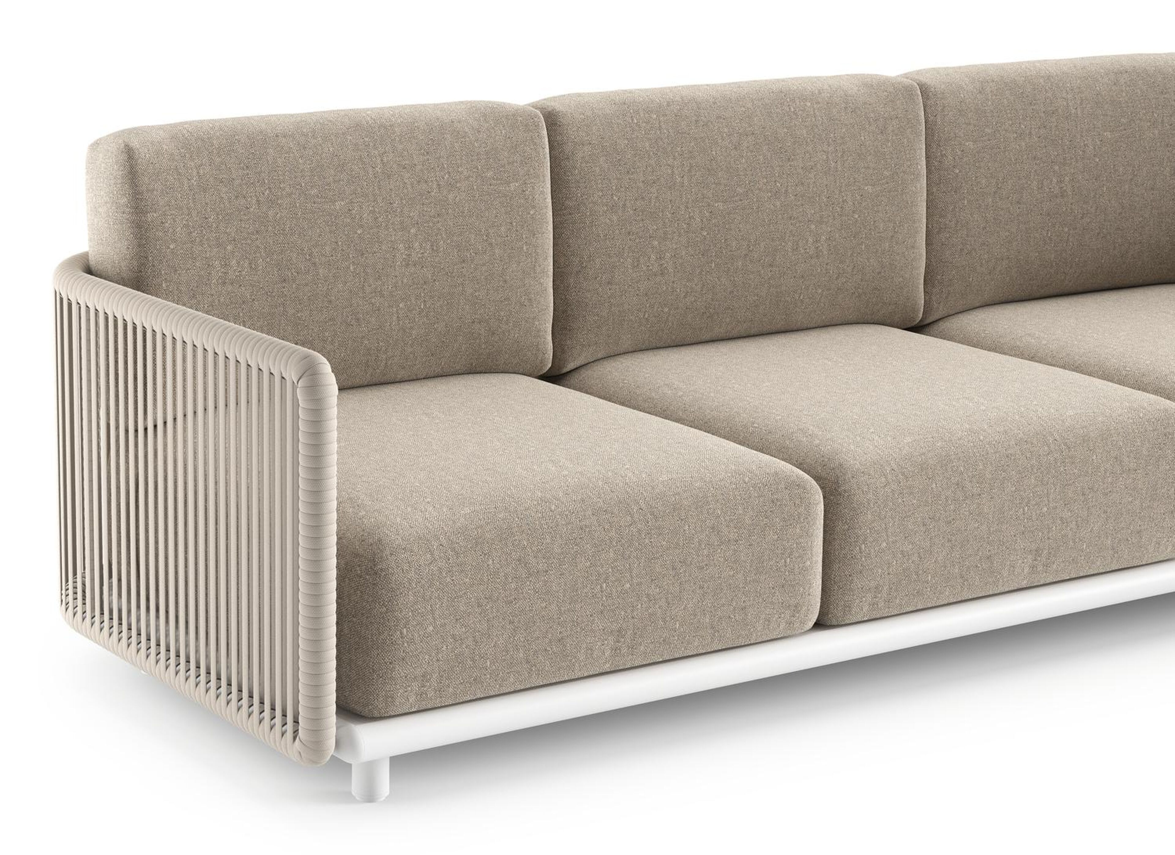 Organo loungeset in wit aluminium en beige verticaal geweven luxe vlakke rope met chartres pewter all weather sunbrella® luxe kussens