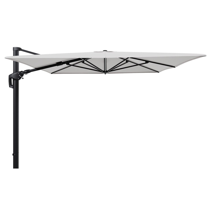 Parasol pendant Minore avec fonction tilt en aluminium noir et toile de parasol en All Weather Solica Ego Eggshell  - Lg.1 400 x Lg.2 300 cm (sans pied de parasol)