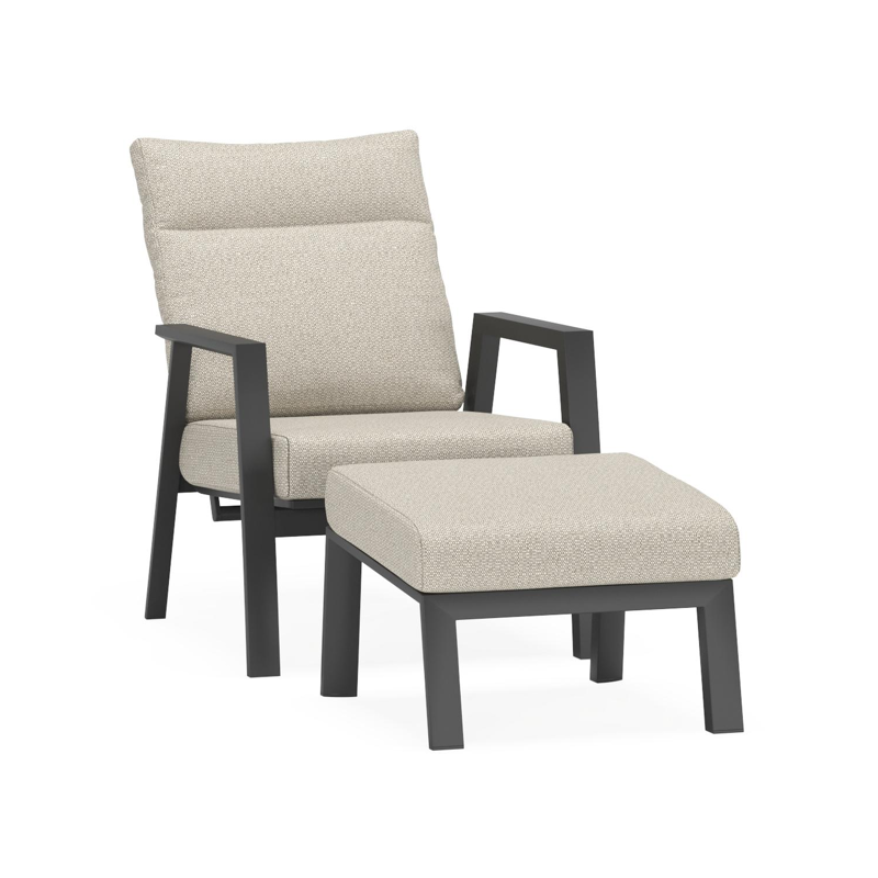 Avila loungestoel 1-zit + poef in zwart aluminium met twilight granite weather+ softtouch kussen