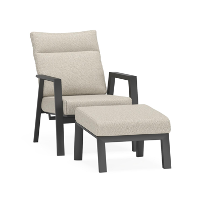 Avila loungestoel 1-zit + poef in zwart aluminium met twilight granite weather+ softtouch kussen