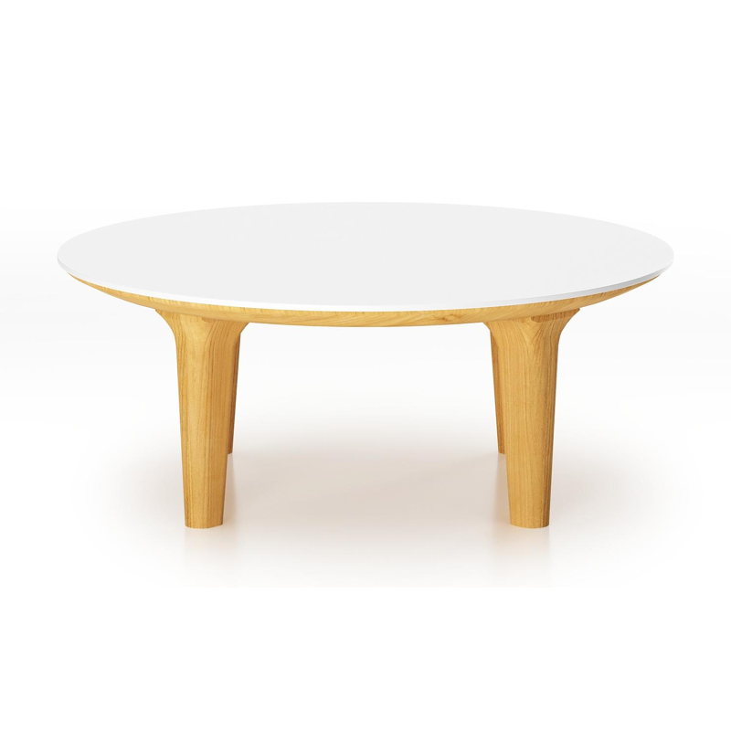 Bomero loungetafel rond in teak en volkeramiek Arctic White - Dia. 85 x H 25 cm
