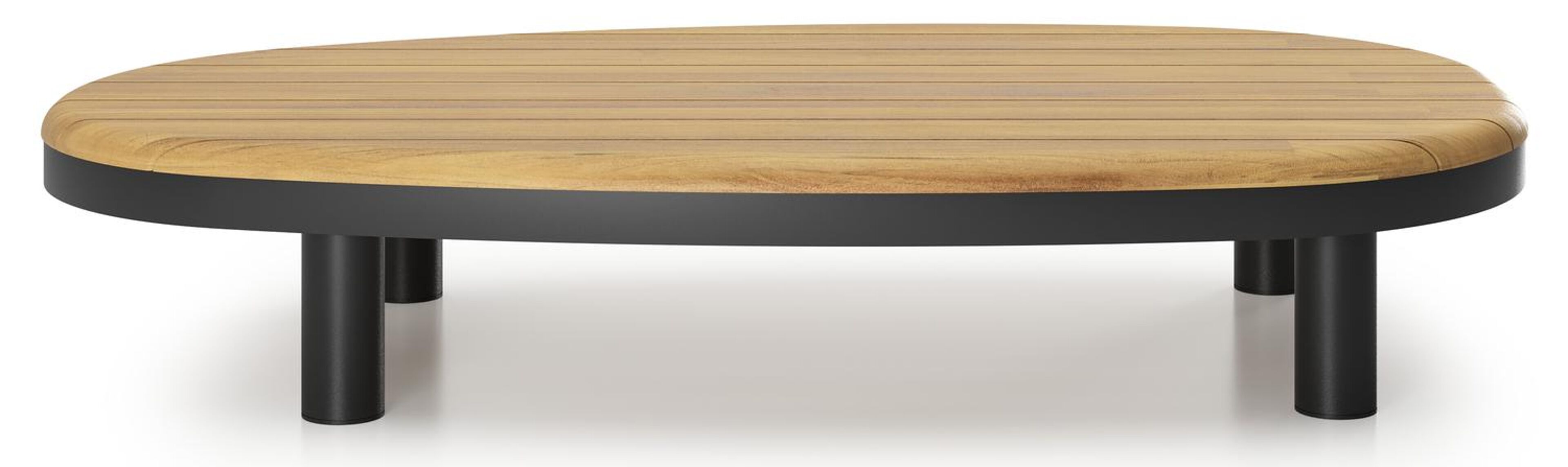 Table de basse Donato organique en aluminium noir et teck Naturel - Lg. 151 x Lrg. 90 x Haut. 25 cm