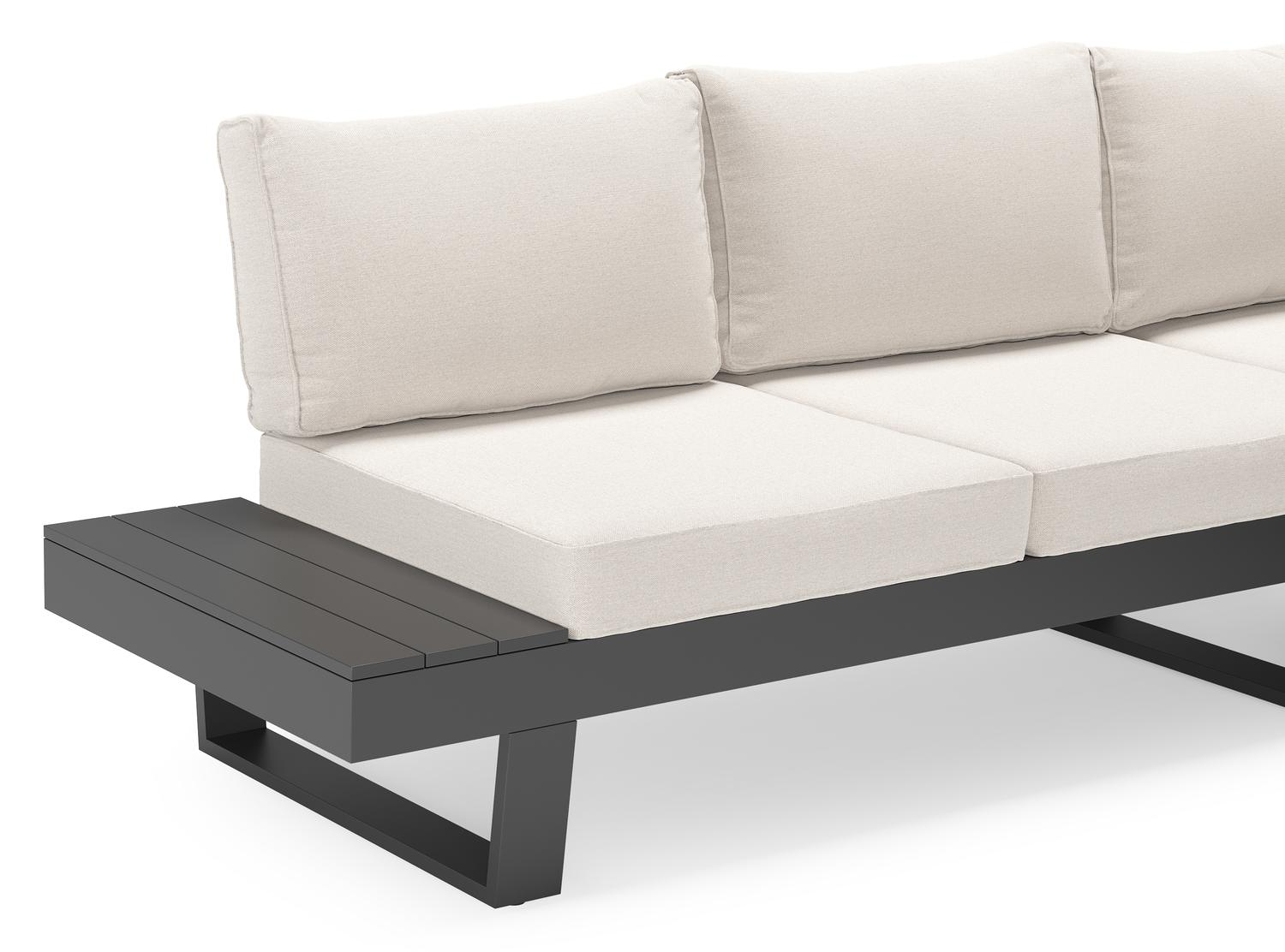 Salon de jardin d'angle Alora en aluminium noir avec coussins en weather+ softtouch beige