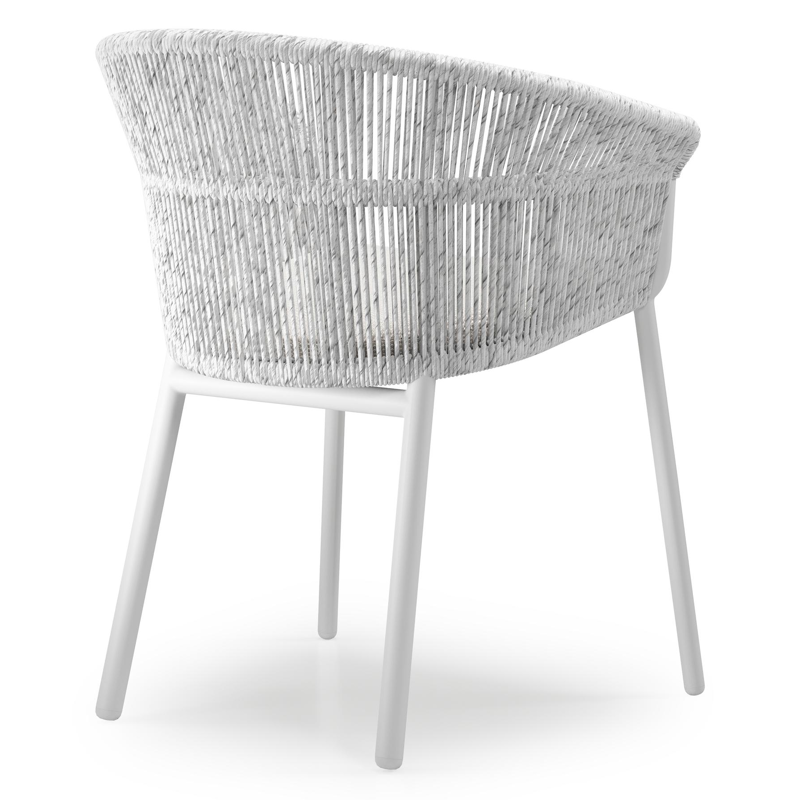 Matera stapelbare tuinstoel in wit aluminium en wit gedraaide ronde wicker met kussen in sand weather+ softtouch