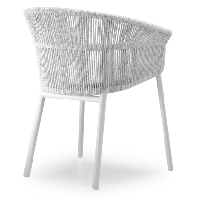 Matera stapelbare tuinstoel in wit aluminium en wit gedraaide ronde wicker met kussen in sand weather+ softtouch