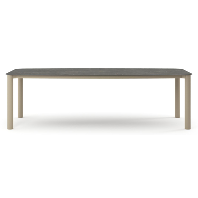 Table de jardin Orso forme de bateau en aluminium beige et céramique pleine Black Obsession - Lg. 255 x Lrg. 115 x Haut. 74.5 cm